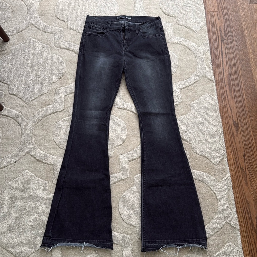 Express flare black stretchy jeans